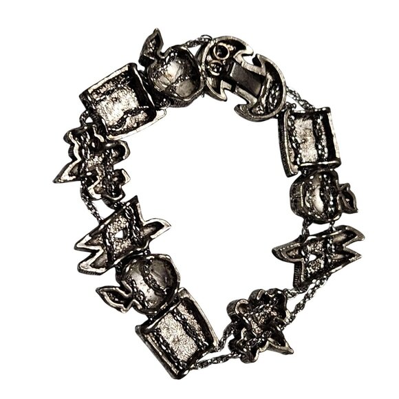 Vintage Teacher Themed Charm Bracelet Red Glitter Apples Books School Supplies - Picture 3 of 4